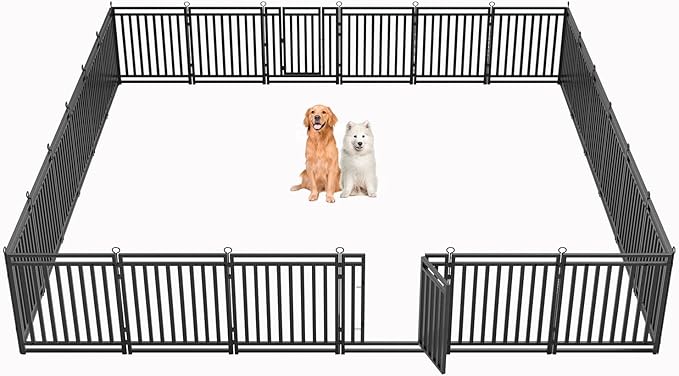 Dog Fence Outdoor Indoor, 32" Inch Height 24 Panels Dog Playpen for Large/Medium/Small Dogs Metal Dog Pen for Yard Camping and RV | Black-Silverv-PawvioPets
