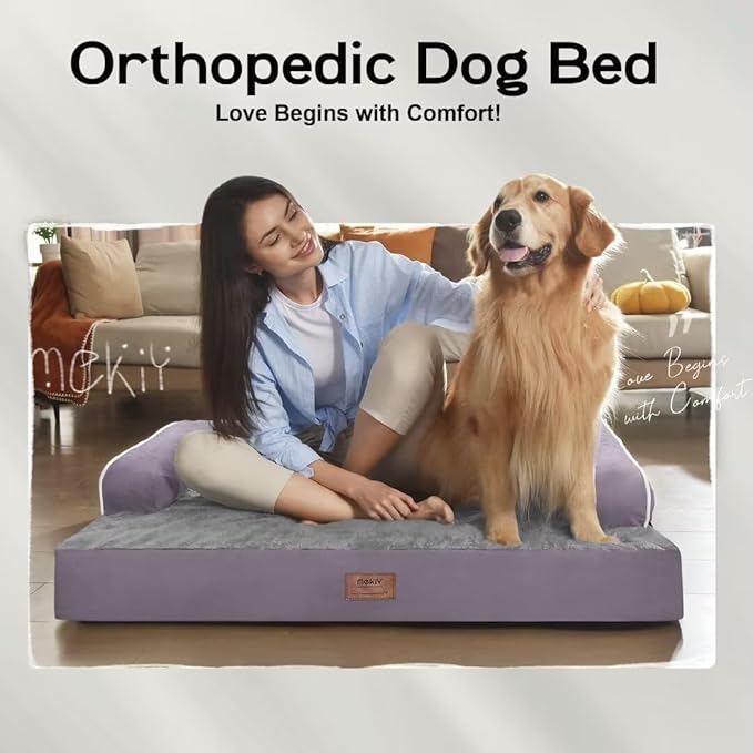 Dog Bed Medium Size Dog-Orthopedic Waterproof Bed for Dogs,Foam Couch Sofa with Washable Removable Cover & Non-Slip Bottom-Purple-PawvioPets