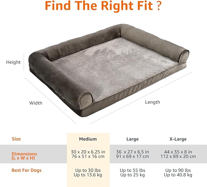 Amazon Basics Dog Bed with Cooling Gel Memory Foam, Pressure-Relief Support for Dogs up to 30lbs, Non-Slip Bottom, Machine Washable Cover, Medium Sized (30" x 20"), Brown-PawvioPets