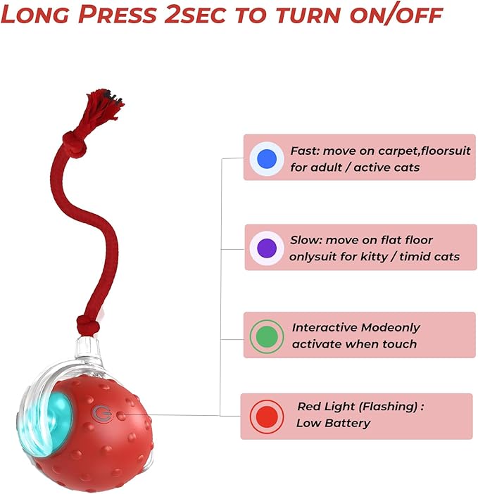 2-Pack Interactive Cat Toys Ball - 2025 New Gen with Smart Obstacle Avoidance,Bird Chirps & Auto Wake-Up,Includes 2 Speedy Tail 2.0 Ropes, Ideal Kitten Toys for Bored Indoor Cats (Red & Blue)-PawvioPets