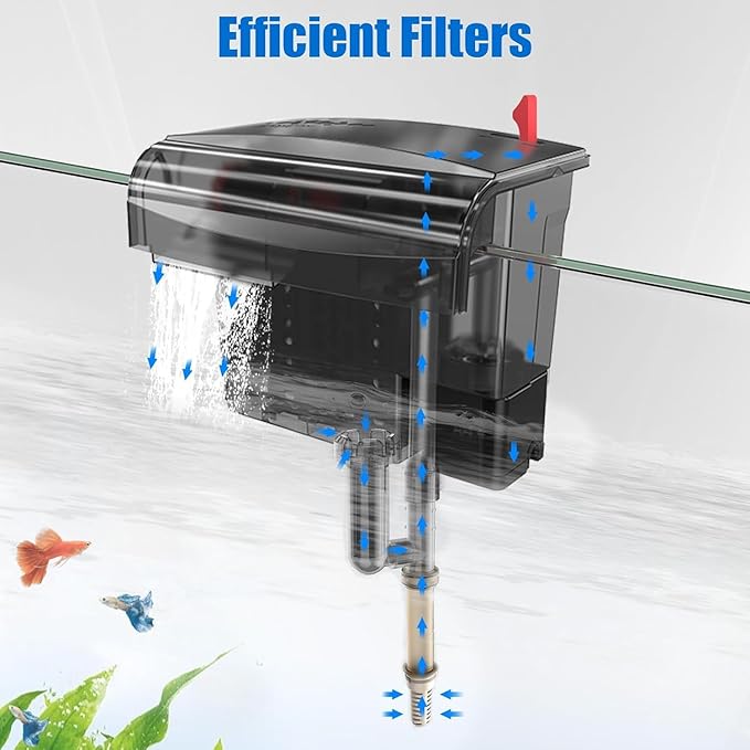 AQQA Aquarium Filter 10-30 Gallon Fish Tank Filters with Bio-Wheel Power, Hang on Back Aquarium Filter, Adjustable Flow Hob Filter, Quiet Efficient and Silent Operation (8W 110 GPH)-PawvioPets