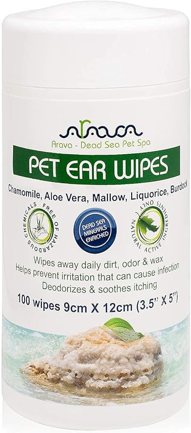 Arava Ear Cleaner Wipes for Dogs Cats Puppies Kittens - 100 Count - Natural Medicated Cleansing Deodorizer - Removes Dirt Wax - Pet Wipes for Cat Ear Cleaning, Dog Ear Cleaner-PawvioPets