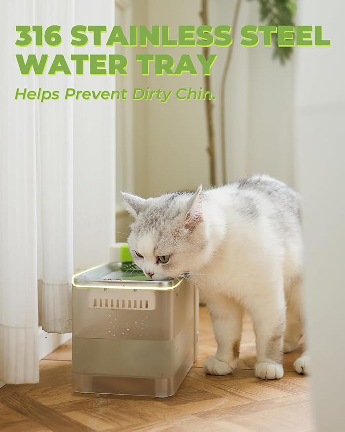 Furbulous 316 Stainless Steel Automatic Water Fountain with Ultrafiltration Tech, 3.3L/112oz Large Bowl, Ultra-Quiet, BPA-Free Dish Two Modes Water Dispenser for Cats/Medium Dogs/Pets (Black)-PawvioPets