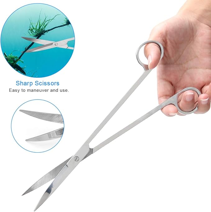 7 in 1 Aquarium Aquascape Tool Kit 15 inch, Aquatic Plant Extra Long Aquascaping Tool for Aquarium Fish Tanks Clean Accessories Set with Silver Tweezer Scissor Spatula, Fish Net, PH Paper, Bag-PawvioPets
