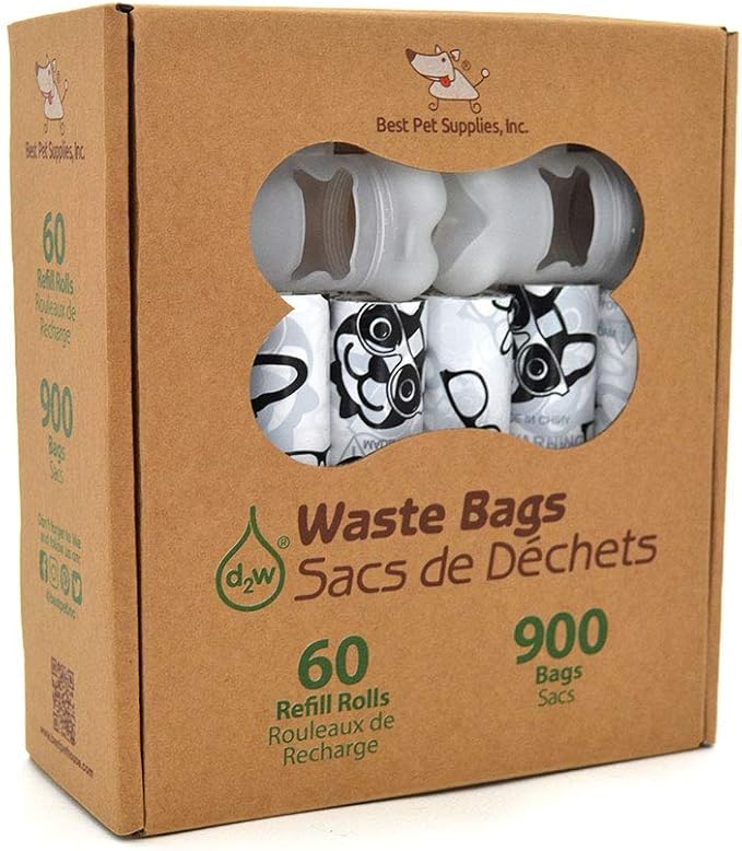 Best Pet Supplies Dog Poop Bags (900 Bags) for Waste Refuse Cleanup, Doggy Roll Replacements for Outdoor Puppy Walking and Travel, Leak Proof and Tear Resistant, Thick Plastic - White-PawvioPets