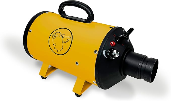 Flying Pig High Velocity Dog Pet Grooming Dryer w/Heater (Flying One, Yellow w/Black Logo)-PawvioPets