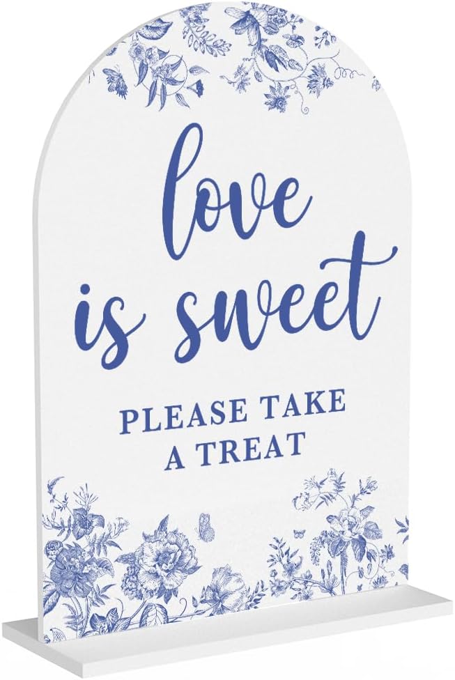 Acrylic Wedding Signs, Dusty Blue Wedding Decor, Blue Weddings Decor, Love is Sweet Signs for Reception, Modern Calligraphy Arch Acrylic Table Top Sign for Weddings Parties Dinners (White)