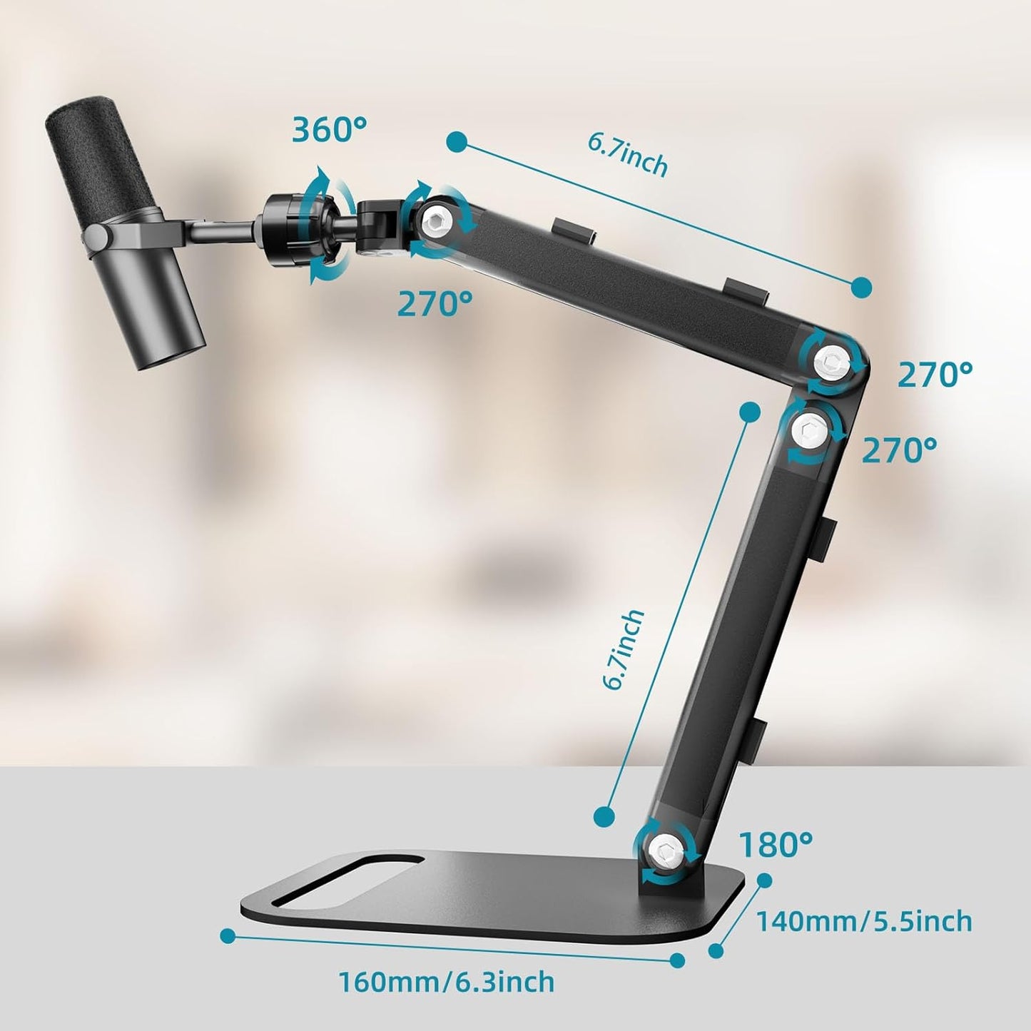 Adjustable Desktop Microphone Stand, Microphone Arm Mic Stand for Fifine AM8, K669B, Blue Yeti, HyperX QuadCast, SoloCast & AT2020, Studio Webcams Recording/Podcasting/Streaming