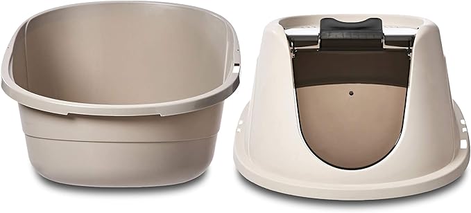 Amazon Basics No-Mess Hooded Cat Litter Box, Standard, Multicolor, 21 in x 16 in x 15 in-PawvioPets