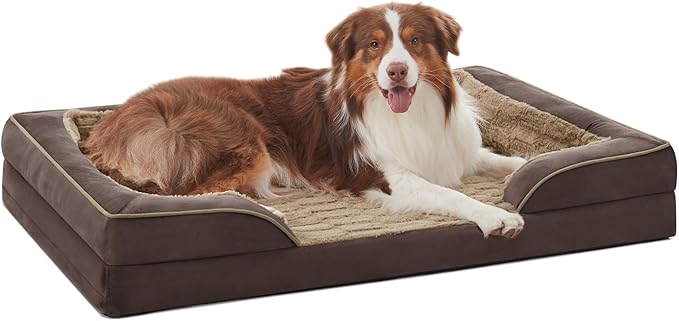 FURTIME Orthopedic Dog Bed for Medium Dogs - Washable Dog Sofa Beds Medium, Supportive Foam Pet Bed with Removable Washable Cover, Waterproof Lining and Nonskid Bottom, Khaki-PawvioPets