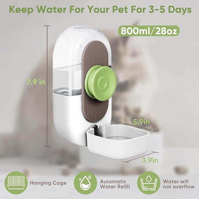 28oz Hanging Automatic Water Dispenser，Rabbit Water Bottle,Bunny Guinea Pig Ferret Water Bowl for Cage,Suitable for Small Animal Puppies(Cage Grid Spacing Over 1.2'')-PawvioPets