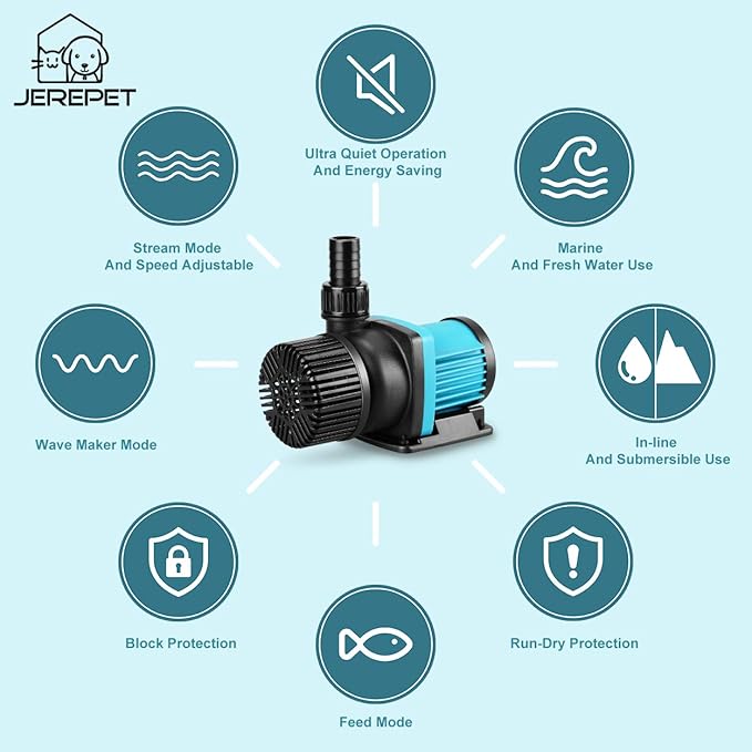 520GPH 20W 9FT Aquarium 24V DC Water Pump with Controller, Submersible and Inline Return Pump for Fish Tank,Aquariums,Fountains,Sump,Hydroponic,Pond,Freshwater and Marine Water Use-PawvioPets