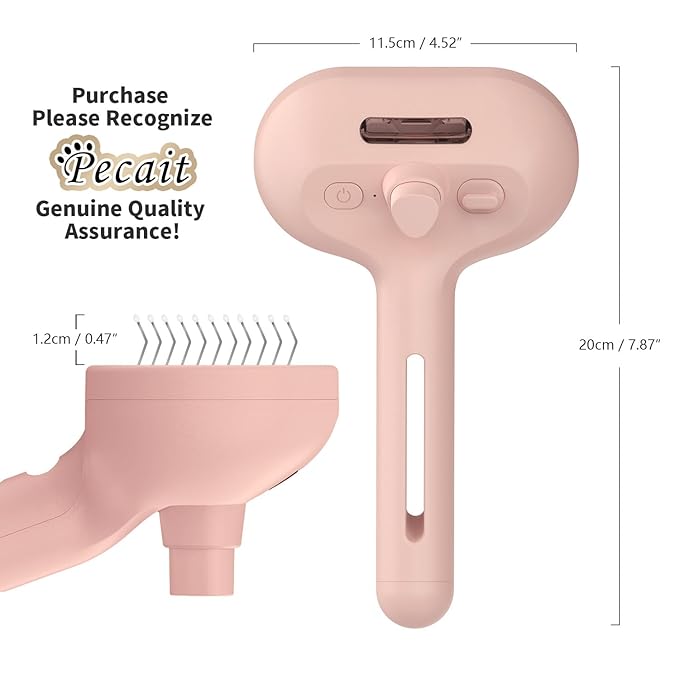 3-in-1 Steam Brush with Release Button and Tank, Anti-Static Pet Brush for Long and Short Hair - Removes Tangles and Loose Hair (Pink)-PawvioPets