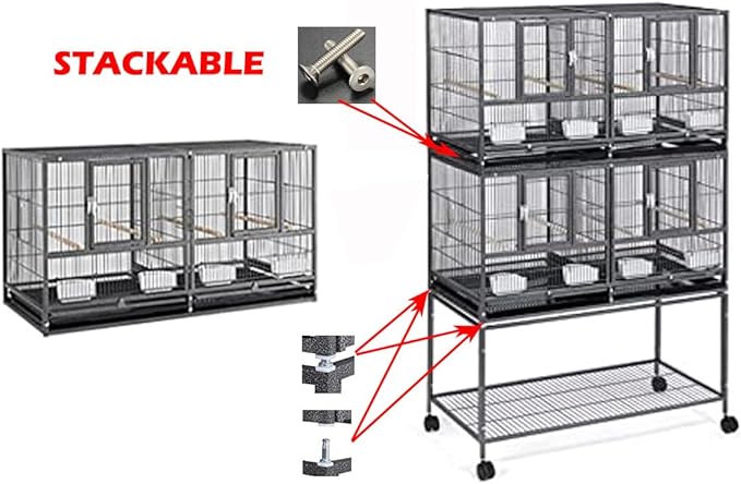 Combo Breeding Stacker Center Divided Breeder Bird Flight Double Rolling Cage with Side Breeding Nest Door (Black Vein, Triple Stack)-PawvioPets