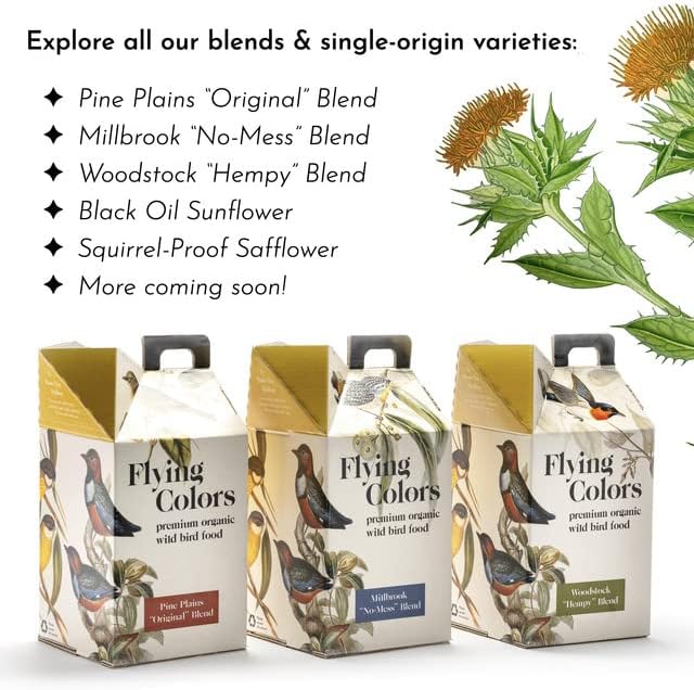 Flying Colors Premium Organic Wild Bird Seed | Black Oil Sunflower Seed | USDA Organic Ingredients | Best Seed for Backyard Bird Feeders | 3 Gallon Easy-Pour Carton-PawvioPets