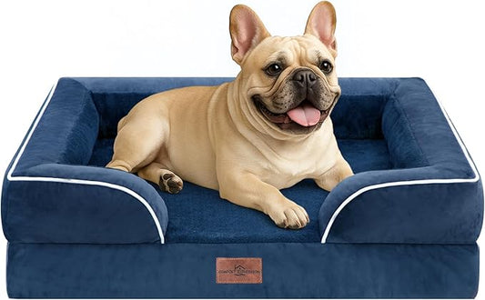 Comfort Expression Small Dog Beds Waterproof Orthopedic Foam Dog Sofa Beds for Medium Dogs Comfy Pet Bed with Washable Removable Cover & Non-Slip Bottom(Small,Navy Blue)-PawvioPets