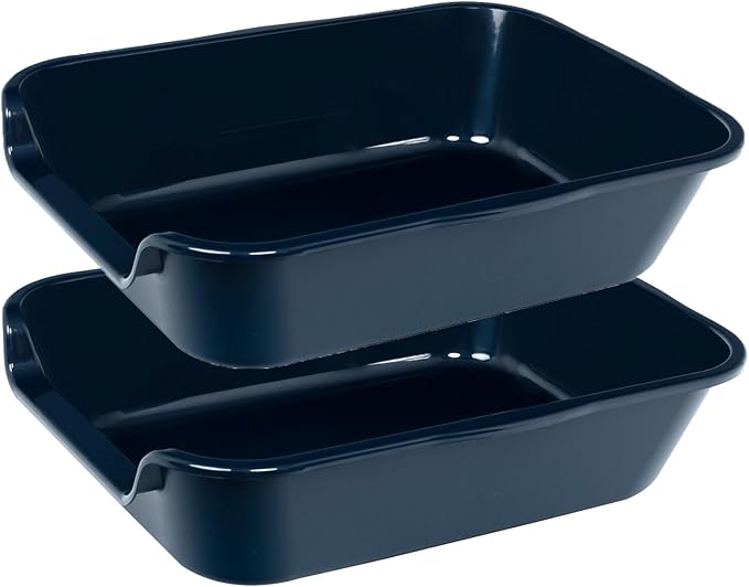 2 Pack of Extra Large Cat Litter Box (ABS Material), Low Entry Senior Litter Pen for Geriatric Kitty Big Cats, Jumbo Pet Safe Litter Boxes Tray for Pets Potty (Dark Blue, 20" L x 15.5" W)-PawvioPets