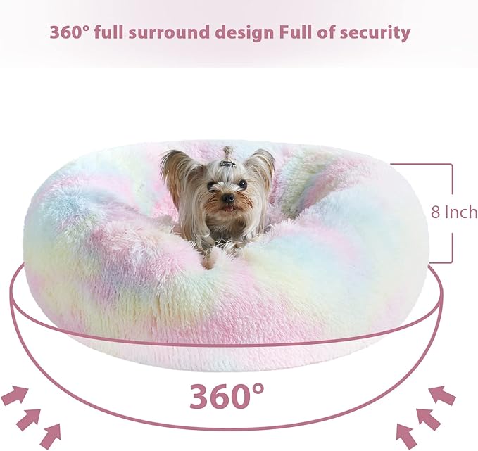 WNPETHOME Calming Dog Bed Cat Bed Donut, Faux Fur Pet Bed Self-Warming Donut Cuddler, Comfortable Round Plush Dog Beds-PawvioPets