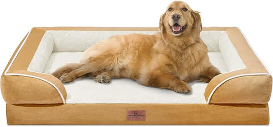 Comfort Expression Extra Large Dog Beds, XL Dog Beds Waterproof, Orthopedic Washable Dogs Beds with Bolster, Pet Sofa Couch with Removable Cover & Non-Slip Bottom(X-Large,Khaki)-PawvioPets