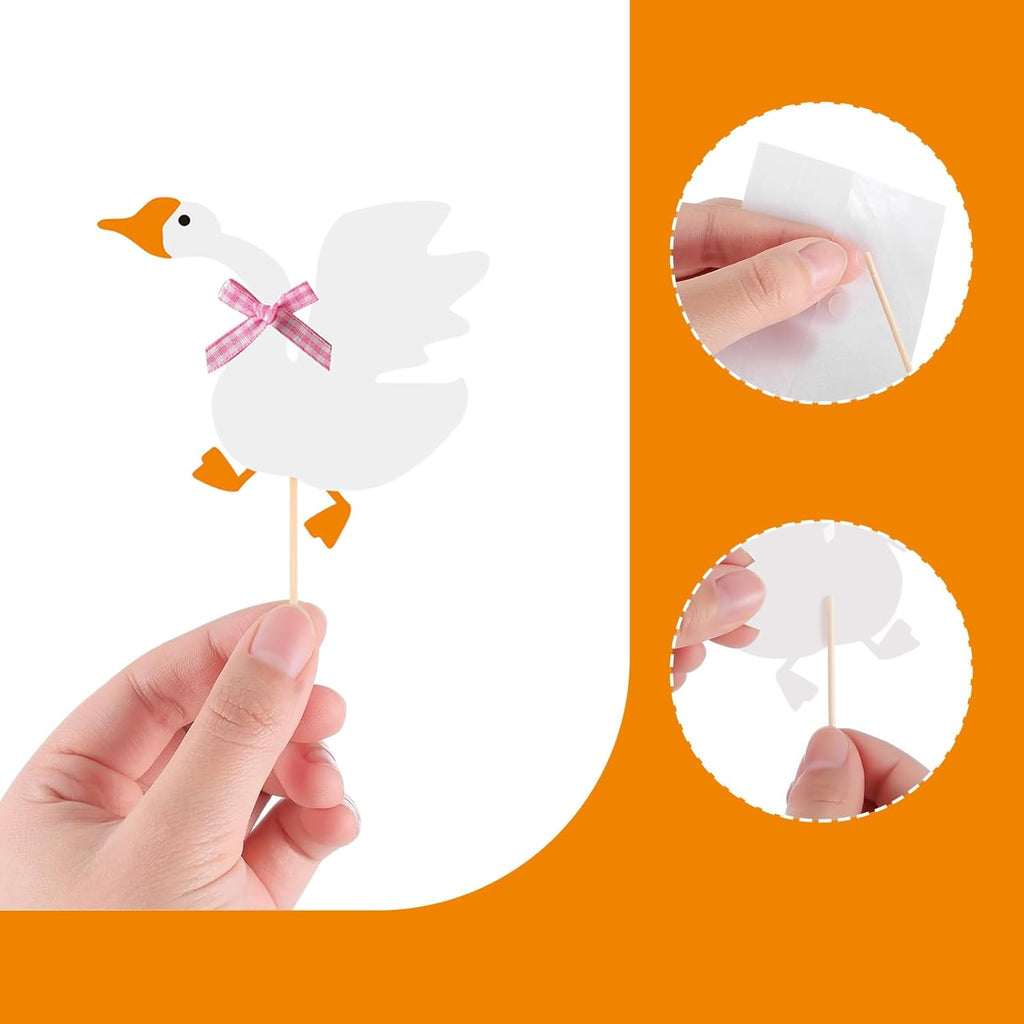 12PCS Silly Goose Cupcake Toppers, Funny Goose Birthday Cake Decorations White Goose Baby Shower Theme Decorations Party Supplies for Baby Boy Girls Birthday Party Decorations