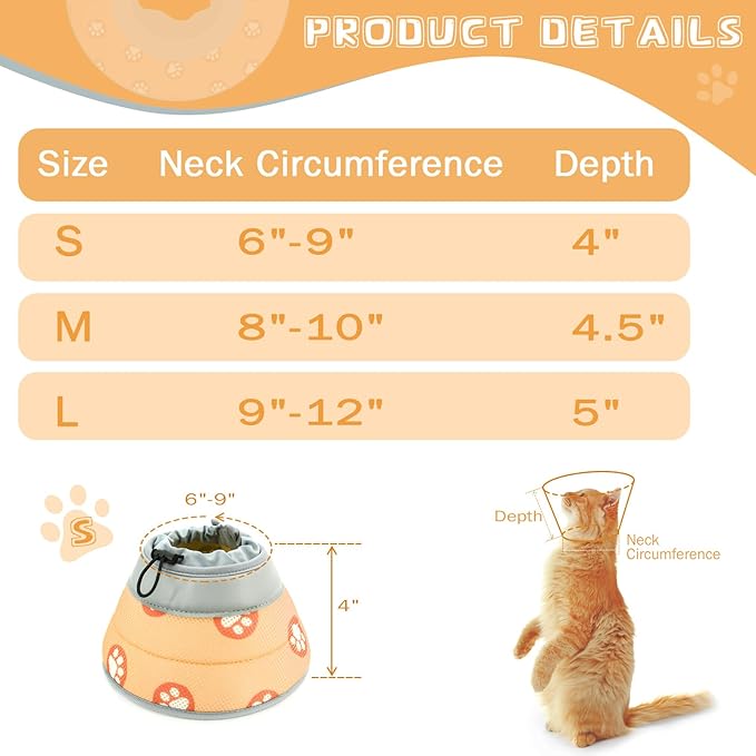 Cat Cone Collar Soft to Stop Licking After Surgery Cat Recovery Collar for Small Large Cats Adjustable Elizabethan Collar-PawvioPets