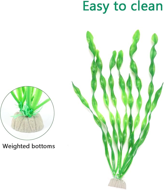 AQUANEAT Fish Tank Artificial Plants, Aquarium Plastic Seaweed Decorations, 11.75Inch Tall Fake Green Accessories, 10 Packs-PawvioPets
