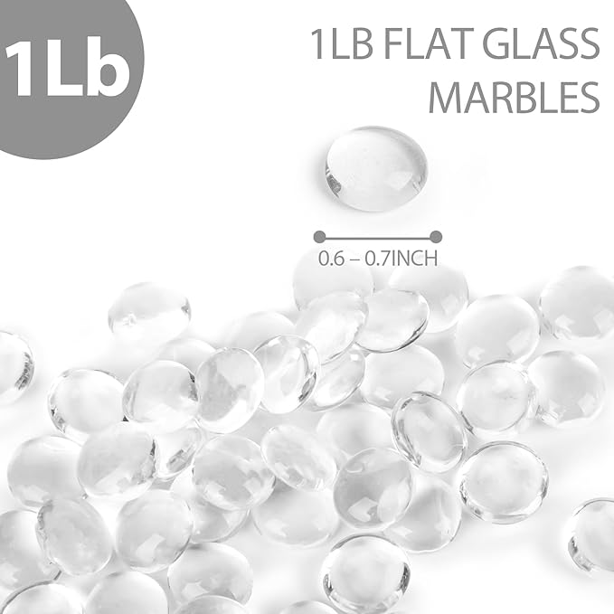 FUTUREPLUSX 1Lb Flat Glass Marbles, Clear Flat Gems Transparent Aquarium Pebbles Vase Filler Beads Table Scatters-PawvioPets