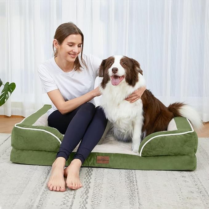 Comfort Expression XXL Orthopedic Dog Bed for Extra Large Dogs, Orthopedic Foam Dog Beds Washable, Waterproof Pet Sofa Couch with Removable Cover & Non-Slip Bottom(XX-Large,Light Green)-PawvioPets