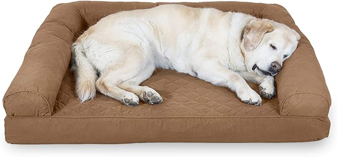 Furhaven Cooling Gel Dog Bed for Large Dogs w/ Removable Bolsters & Washable Cover, For Dogs Up to 95 lbs - Quilted Sofa - Toasted Brown, Jumbo/XL-PawvioPets