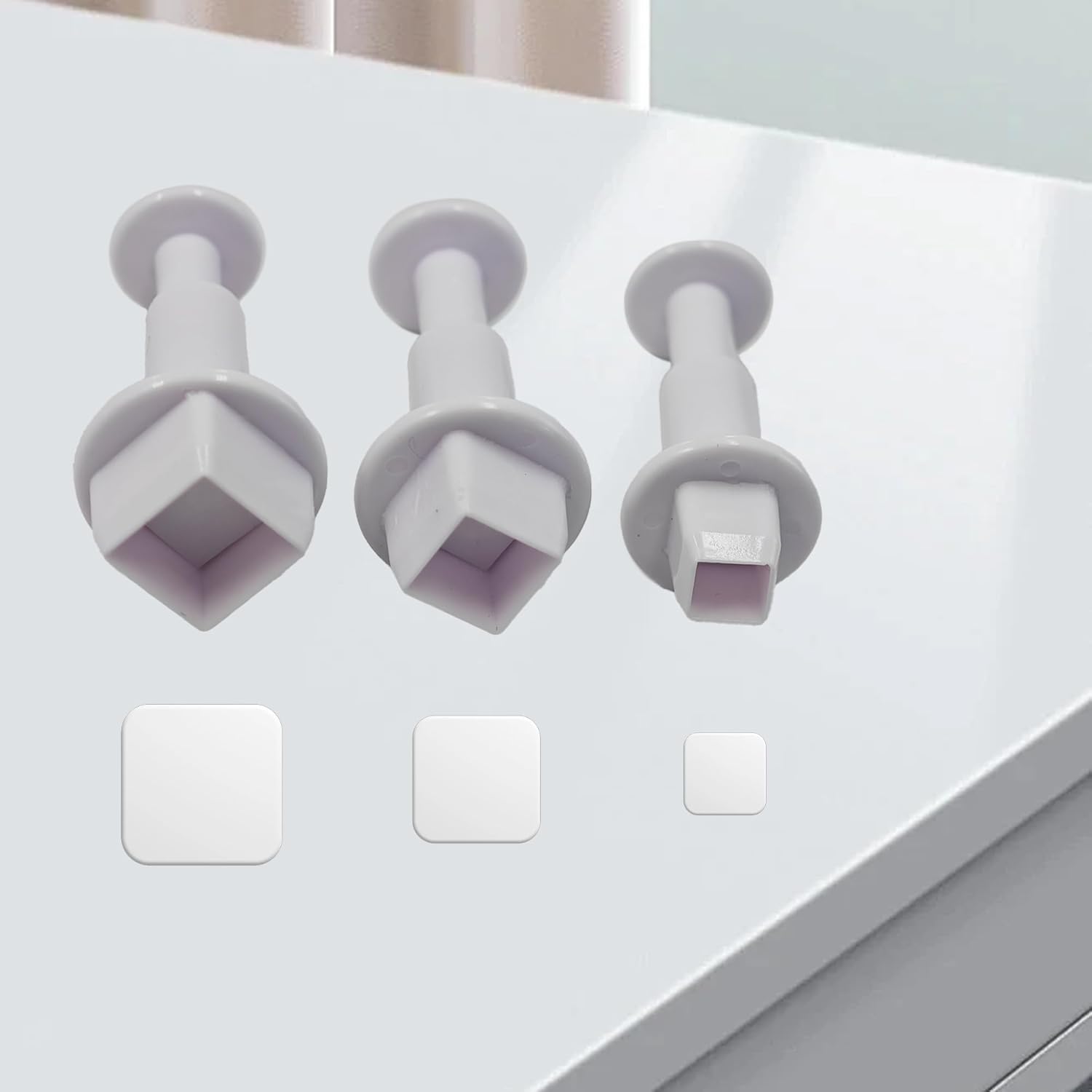 pson 3Pcs Plunger Cookie Cutter Set, Mini Plastic Biscuit Molds for Cake Decorating, Baking, Fondant, and DIY Crafts(Square)