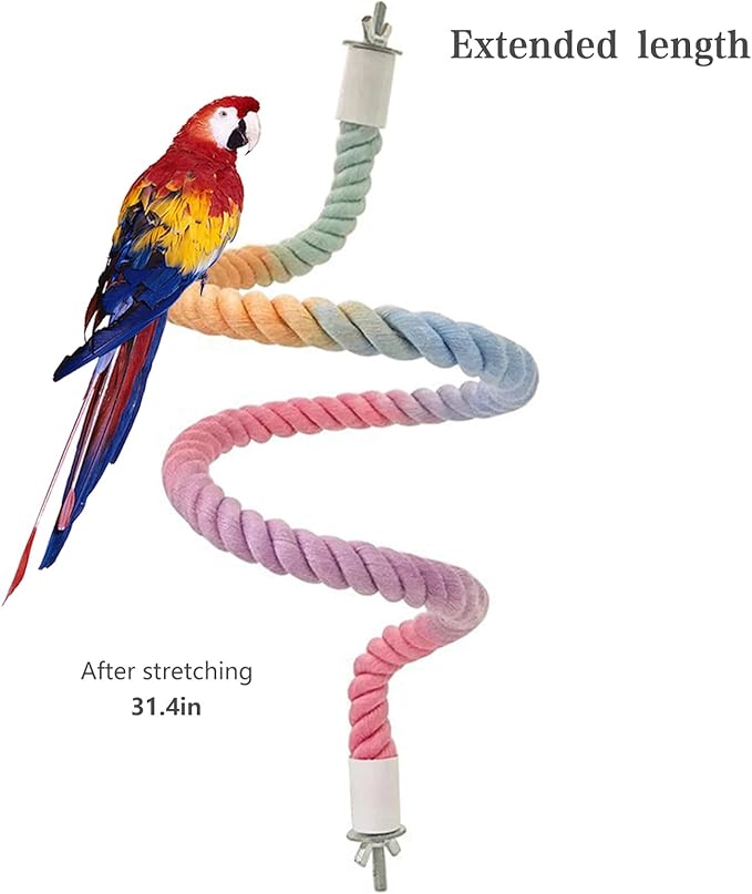 1pcs Gradient Colorful Bird Rope Perch Stand,Bird Cage Climbing Rope Toys Accessories,Bendable Climbing,Parakeet Lovebirds Cockatiels Budgies Play (31.4'')-PawvioPets