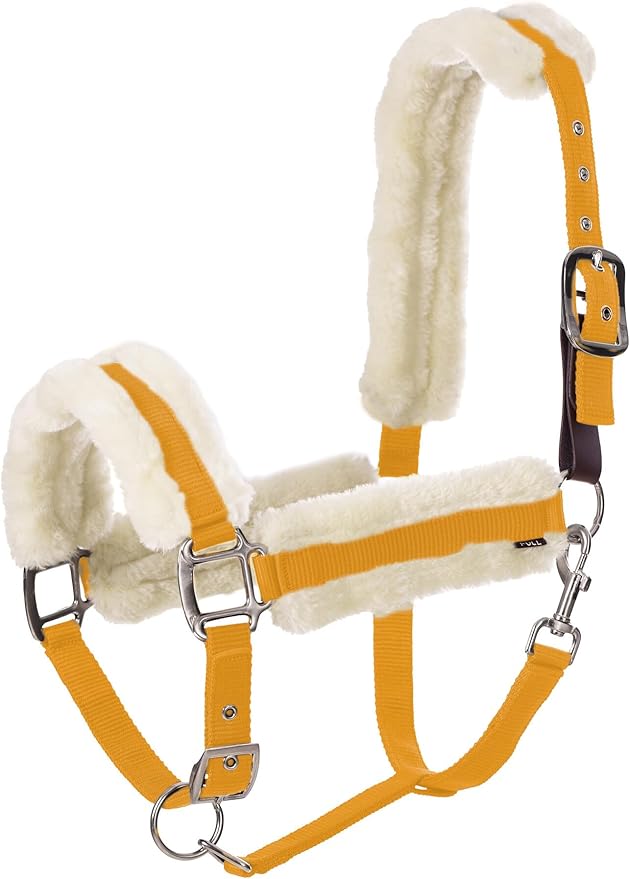 Equinavia Valkyrie Soft Ultra Fleece Padded Adjustable Breakaway Horse Halter - Golden Sunshine/White - Warmblood-PawvioPets