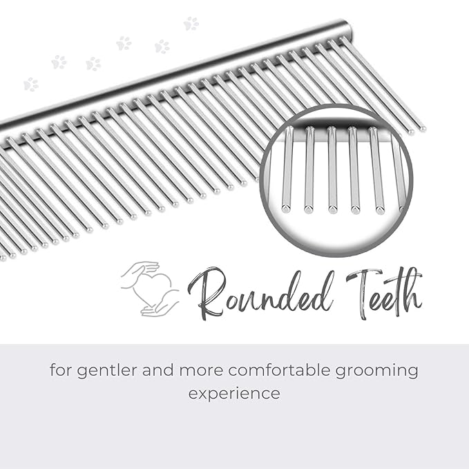 Flexzion Grooming Comb for Dogs – Stainless Steel Professional Cat Comb and Animal Tool for Removing Tangles and Knots on Medium Pets with Smooth Needle Teeth – 45mm, 1 Large-PawvioPets