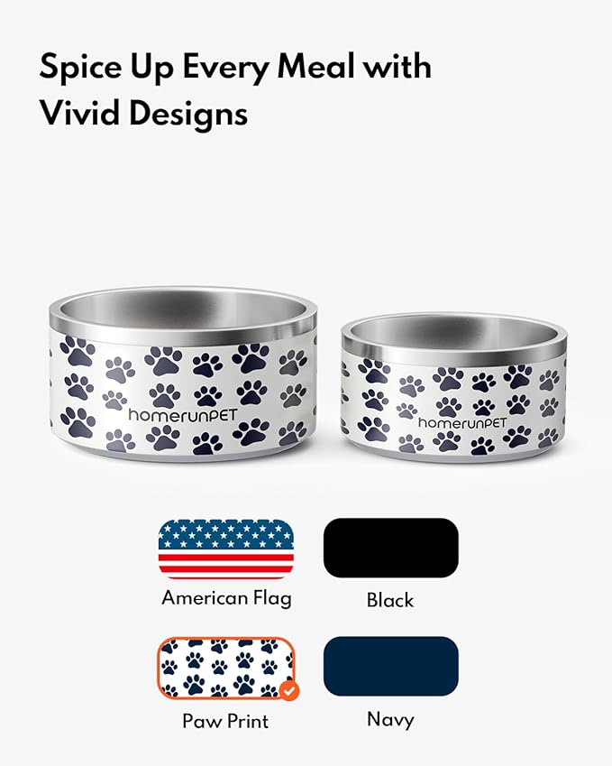 Dog Bowl, HomeRunPet Dog Food Water Bowl with Non-Slip Rubber Base, Metal Insulated Stainless Steel Dog Bowls, Double Wall Dog Bowl for Small Medium Large Dogs, Durable, Dishwasher Safe, 32oz-PawvioPets