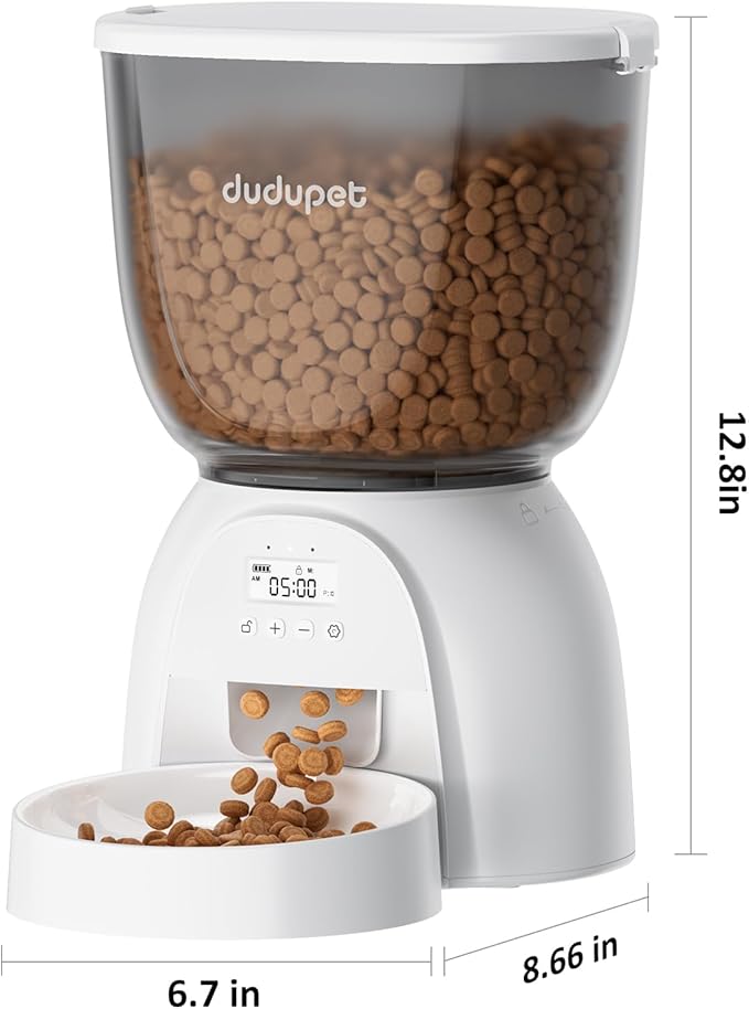 5L/21 Cup Automatic Cat Feeder, Timed Cat Food Dispenser, Automatic Pet Feeders Up to 6 Meals 1-20 Portion, Dual Power Supply Cats Feeder with Stainless Steel, Pet Dry Food Dispenser for Cats & Puppy-PawvioPets