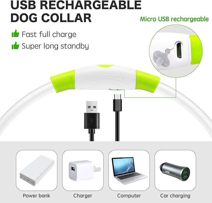 BSEEN Light Up Dog Collar - Rainproof Rechargeable LED Dog Collar - TPU Cuttable Glowing Pet Collar for Small Dogs& Cats - Puppy Safety Dog Lights for Night Walking (XS- Green 40cm)-PawvioPets
