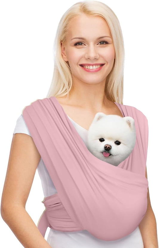Dog Carriers for Small Dogs, Front Facing Dog Sling Carrier, Hands Free Cat Carrier, Size Adjustable, Reducing Back Pain, Premium Cotton, Safe and Soft Dog Carrier (Plus, Light Pink)-PawvioPets