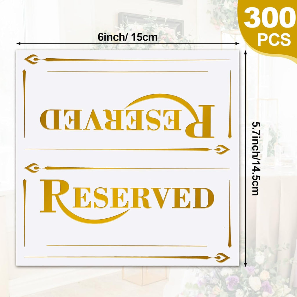 300 Pcs Paper Table Reserved Sign with Name Line Reserved Seating Signs Bulk Double Sided Signs for Reserving Seats Restaurant Wedding Reception Church Board Business Meeting (White Gold)