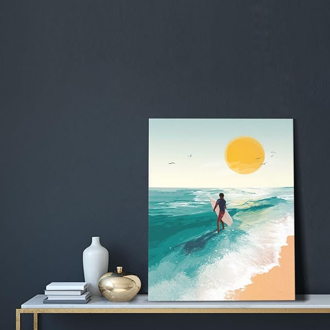 Beach Surfing Wall Art Ocean Coastal Wave Canvas Wall Decor Summer Nature Seascape Pictures Painting Print Framed Artwork Decorations for Bathroom Living Room Office Bedroom 16"x20"-PawvioPets
