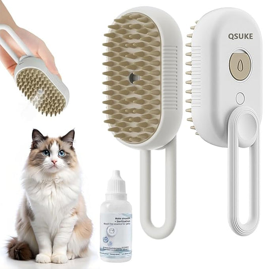 3 in 1 Cat Steam Brush, Pet Steam Cats Brushes Rechargeable Anti-Static Grooming Brushe, Vibration Massage Cleaning Shedding & Combing Multifunctional Hair Removal Comb for Cats Dog (White)-PawvioPets