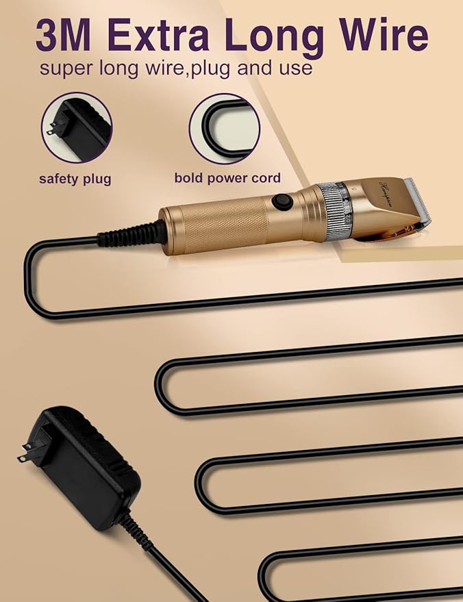 Dog Grooming Clippers, Professional Dog Clipper for Thick Coat 12V Plug-in Pet Trimmer High Power Pet Clippers Low Noise with Guard Combs Brush for Dogs Cats and Other Animal-PawvioPets