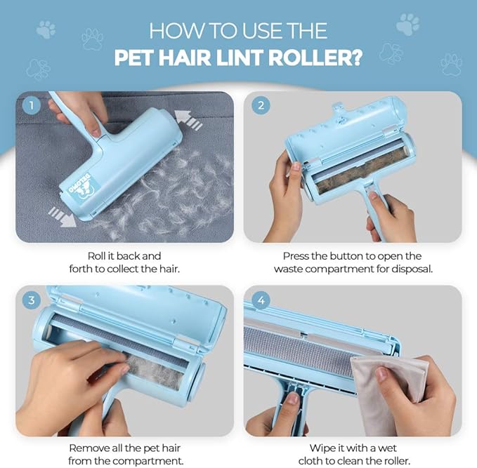 DELOMO Pet Hair Removal Tool, Pet Hair Remover - Lint Roller for Pet Hair - Cat and Dog Hair Remover for Couch, Furniture, Carpet, Car Seat, Reusable Lint Roller with Fur Bin, Pet Owner Essential-PawvioPets