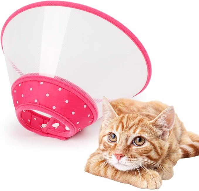 Andiker Pet Cone Recovery Dog Cone Adjustable Dog Collar Clear Padded Collar with Breathable Soft Edge Plastic Puppy Cone Protect The Neck Surgery Recovery Designed for Cats and Puppies (Small, Pink)-PawvioPets