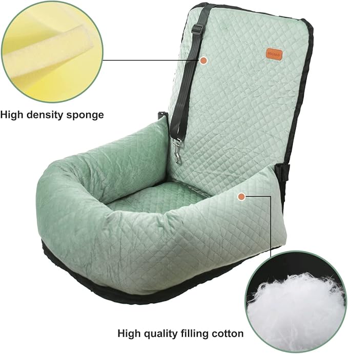 Dog Car Seat for Small Medium Dogs Up to 40lbs, Detachable Washable Soft Pet Booster Travel Bed for Front & Green Seat with Safety Leash Belt-PawvioPets