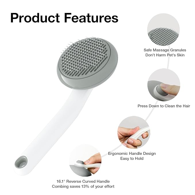Cat Brush for Shedding, Pet Grooming Self Cleaning Slicker Brush for Cats & Dogs, Grey-PawvioPets