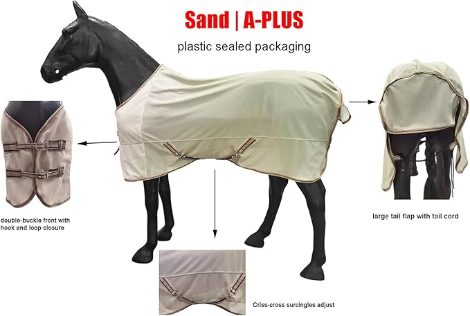 BARN & STABLE Breathable and UV Protective Tear-Resistant Mesh Horse Fly Sheet Comfy Equine Summer Sheet with Removable Web Leg Straps-PawvioPets
