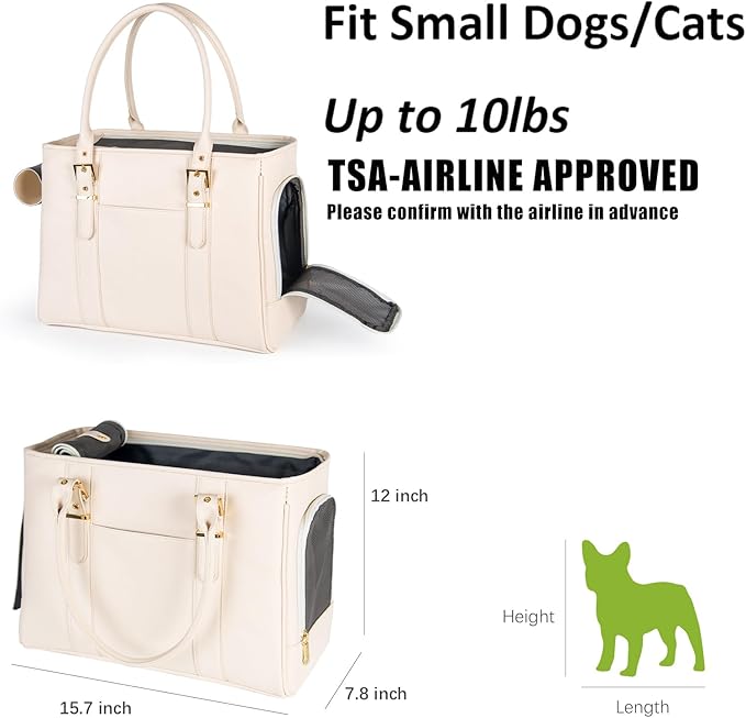 Fashion Pet Carrier Dog Purse Cat Bag Soft-Sided Carriers Travel Airline Approved, Stylish Leather Tote Handbag for Small Animal Puppy Kitten (White)-PawvioPets