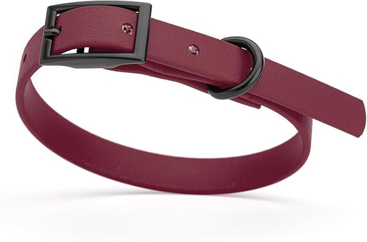Dogline Biothane Waterproof Dog Collar Strong Coated Nylon Webbing with Black Hardware Odor- Proof for Easy Care Easy to Clean High Performance Fits Small Medium or Large Dogs, Merlot Burgundy-PawvioPets