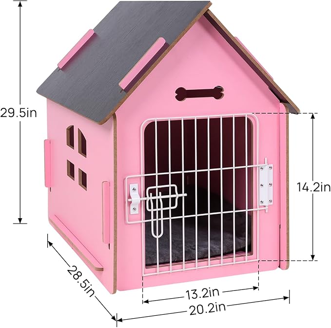 Dog House Indoor for Small Dogs or Cats, Cozy Wooden Design, Small Indoor Bed House, with Air Vents and Elevated Floor Warm Dog Cave (Large Pink)-PawvioPets