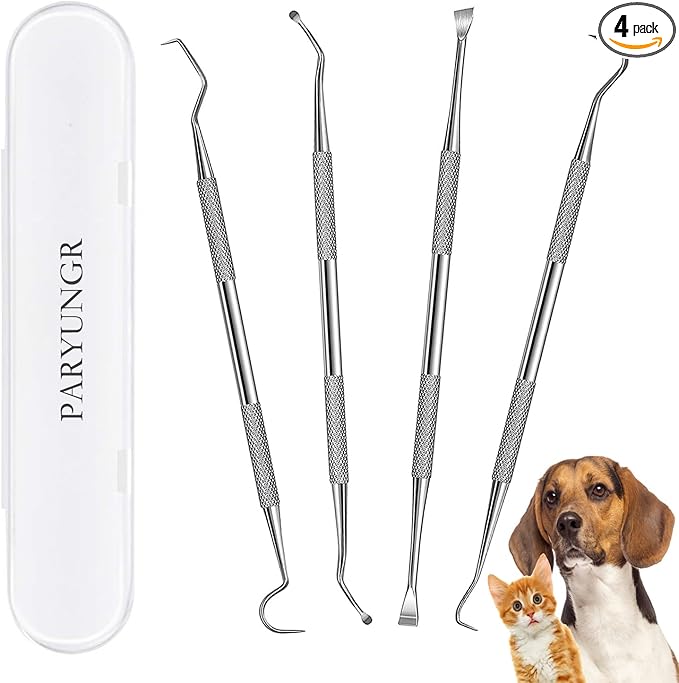 Dental Tools Pet Dog Teeth Cleaner Tool Kit, Stainless Steel Plaque Remover Dental Picks Tooth Tartar Scraper, Pets Oral Care Hygiene Set for Cats and Dogs Use with Case-PawvioPets